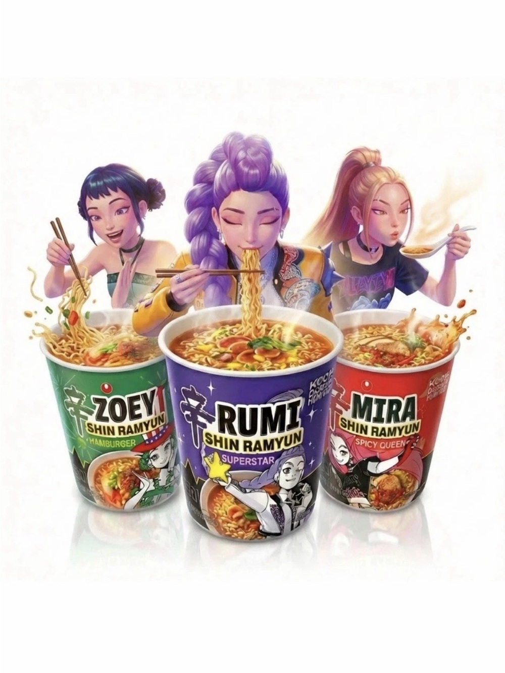 K-Pop Demon Hunters Huntrix Cup Noodles 3 pcs of Zoey Rumi Mira Shin Ramyun/Kore